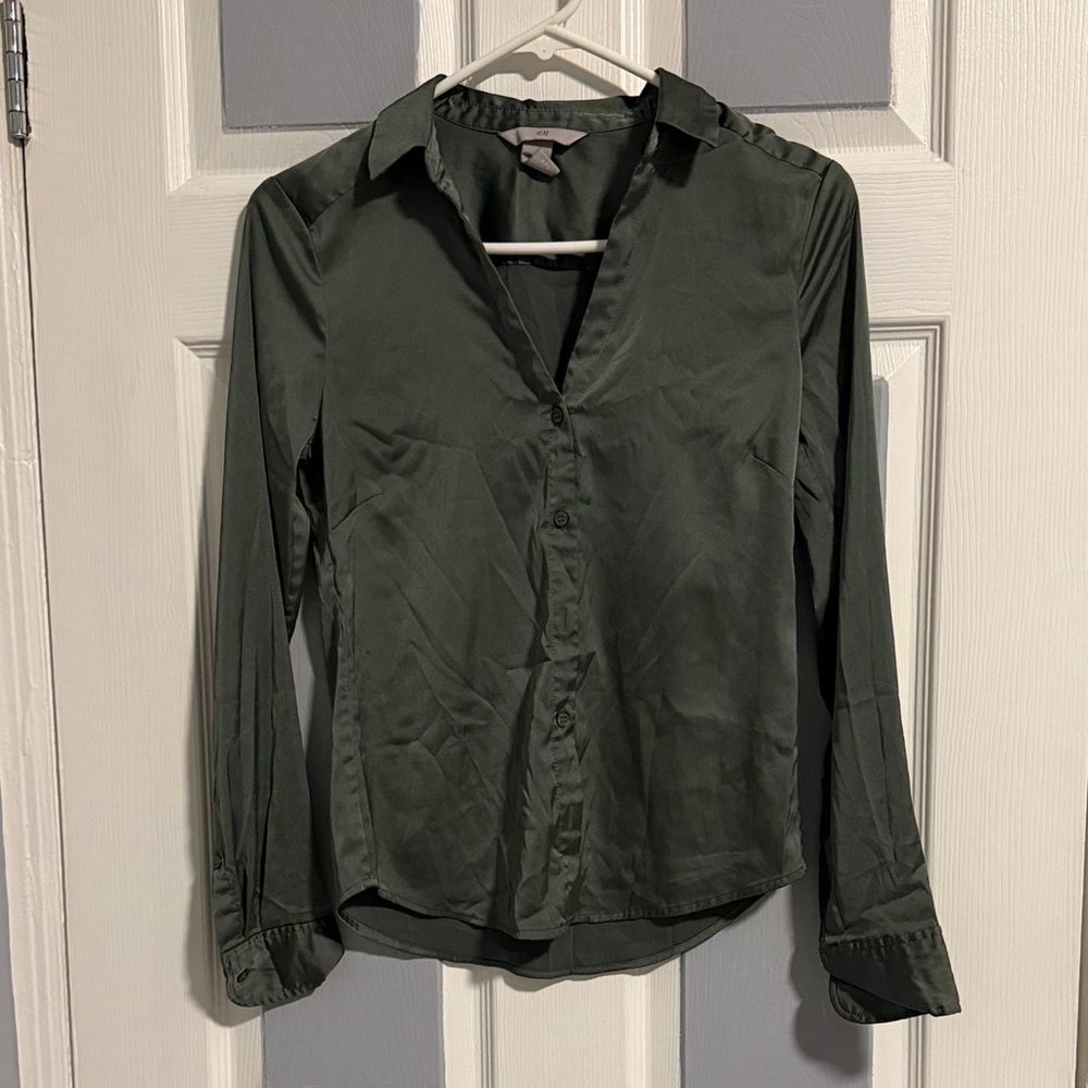 H&M Dark Green Women's Button-Down Shirt